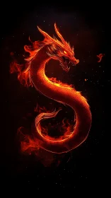 Fiery serpent dragon coils upward through black void