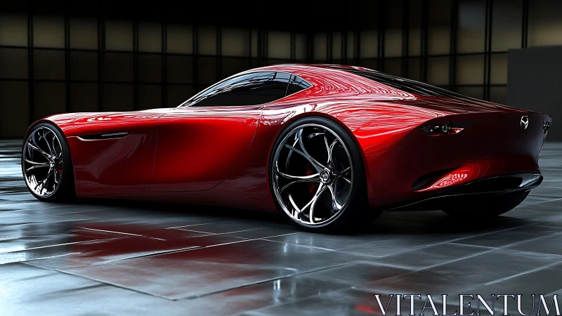 Sculpted red concept coupe under studio lighting emphasizes aerodynamics