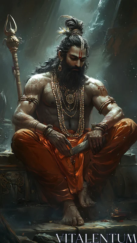 Warrior sage sharpens silence beneath stormlit temple air