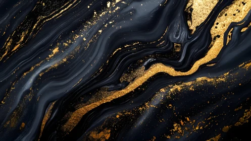 Elegant black and gold marble abstract art with fluid textures.