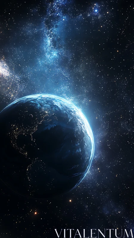 Night-lit Earth leans into a river of starlight and nebulae