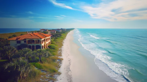 Waterfront Residence Along Coastal Beach with Turquoise Waters