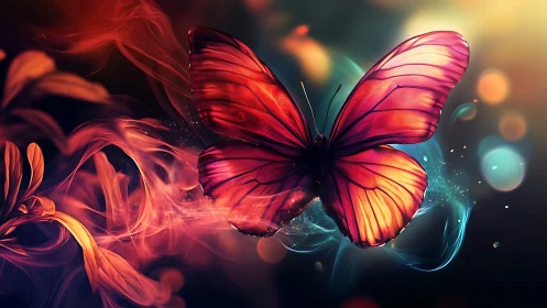 Butterfly dominates vivid bokeh background with glowing trails.