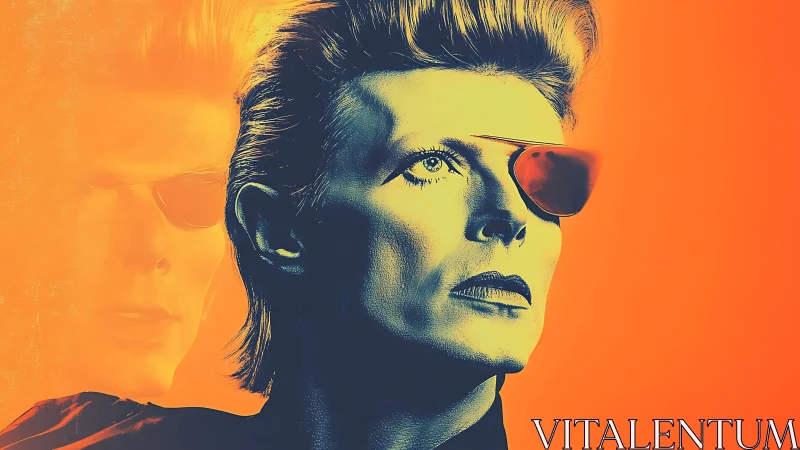 High-contrast duotone portrait uses optical layering and bold gradient