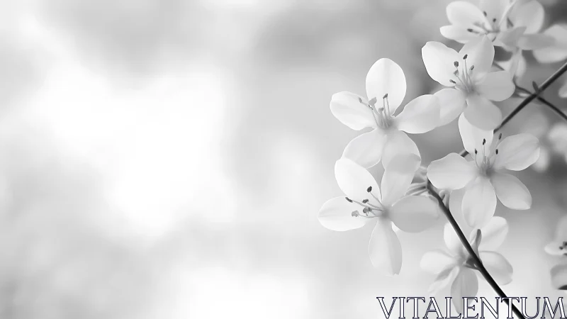 White blossoms on dark branch in monochrome