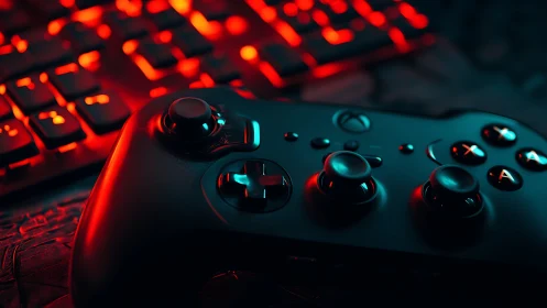 Gaming Controller RGB Backlighting with Mechanical Keyboard in Red Cyan Spectrum