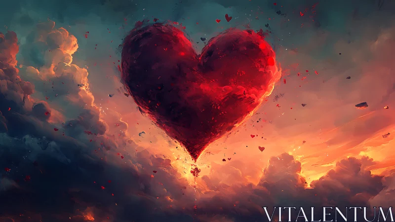 Glowing Heart Soars Through Fiery Skies