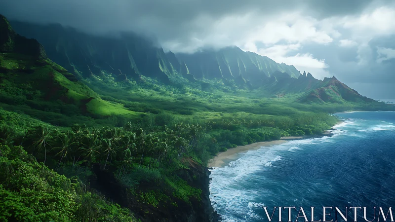 Kalalau Valley's Emerald Cliffs Meet Turquoise Shore.