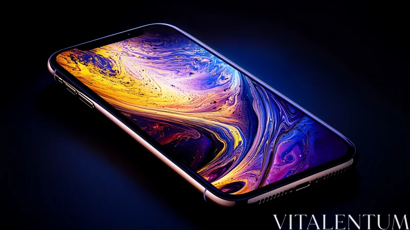 3D smartphone render with luminescent abstract display design.