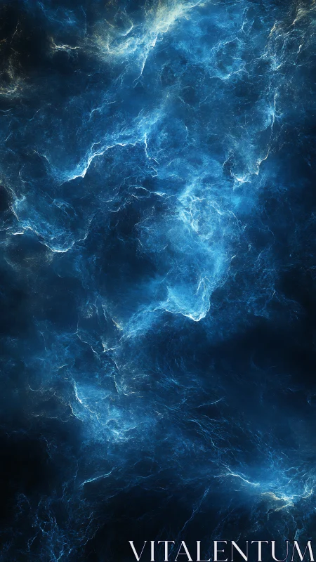 Deep blue nebula currents swirling in quiet cosmic night.