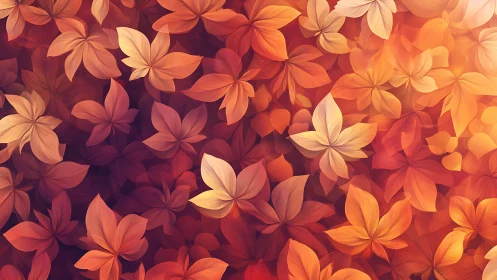 Digital floral pattern displays layered orange foliage forms