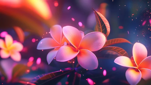 Luminescent Plumeria Flowers with Particle Effects