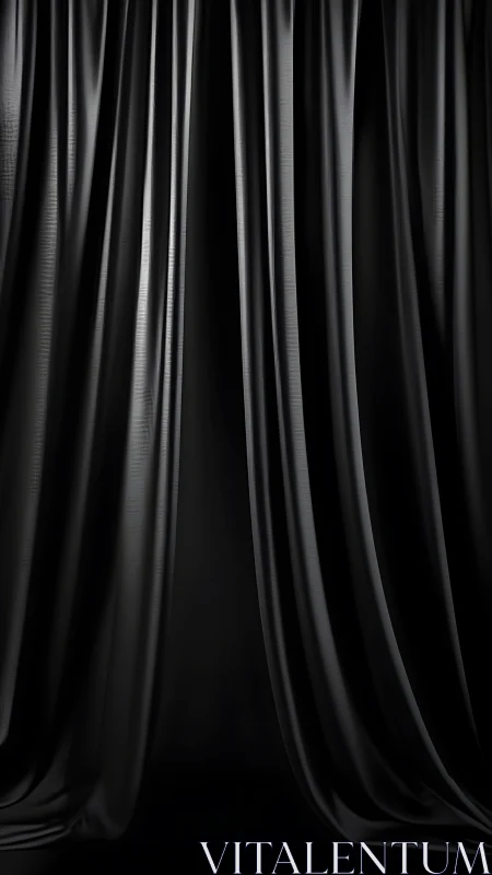 Black stage curtain with smooth vertical fabric folds.