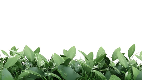 Dense green foliage with moisture droplets under high-key lighting
