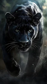 Black Panther Portrait with Luminous Eyes.