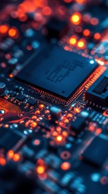 Neon-lit microchip city pulsing with molten circuitry glow.