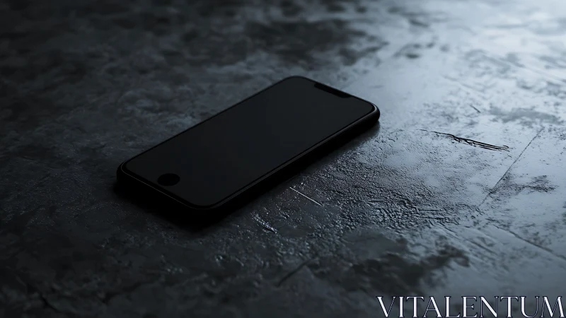 Black Smartphone on Textured Dark Surface.