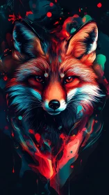 Vivid neon fox portrait glows amid abstract color bursts.