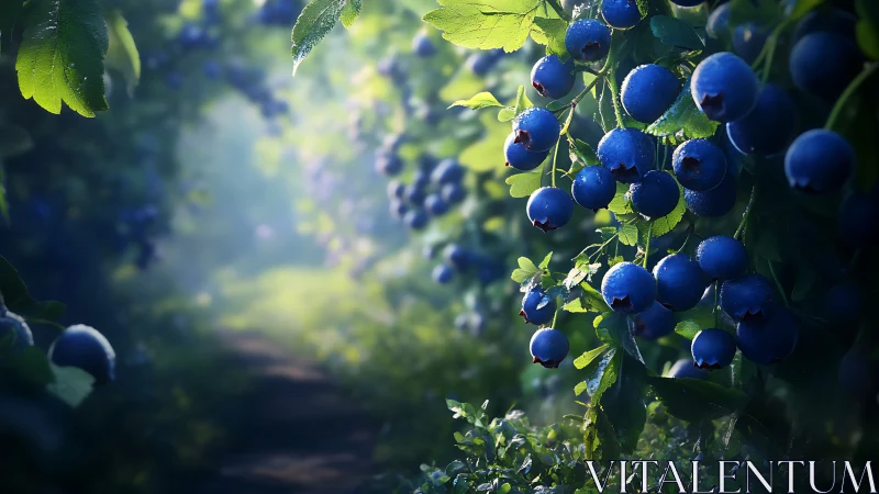 Sunlit blueberry path inviting a slow, sweet wander.