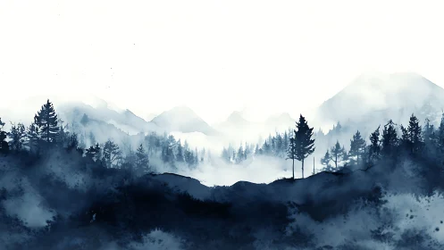 Misty Mountain Forest in Blue.