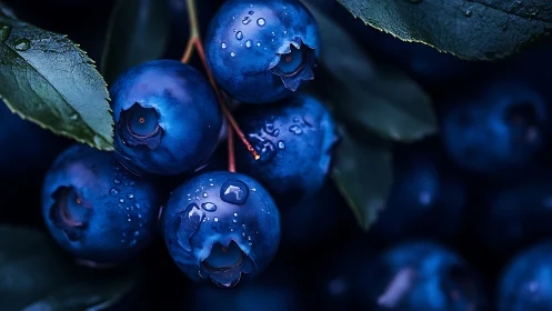 Midnight blueberries glowing with cool dewy freshness.
