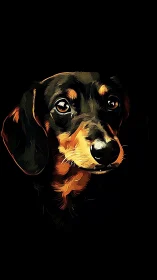 Dachshund portrait in stylized lighting on black background.