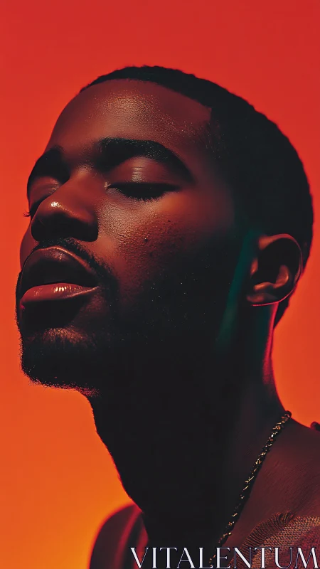 Male portrait uses bold orange backdrop and dramatic lighting