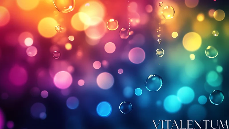 Chromatic bokeh field with suspended high-gloss water droplets