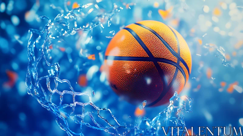Macro basketball splash with dynamic water motion in bokeh field