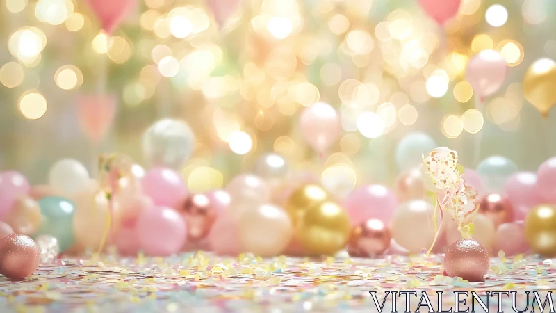 Festive Celebration Scene with Bokeh Lights and Confetti.