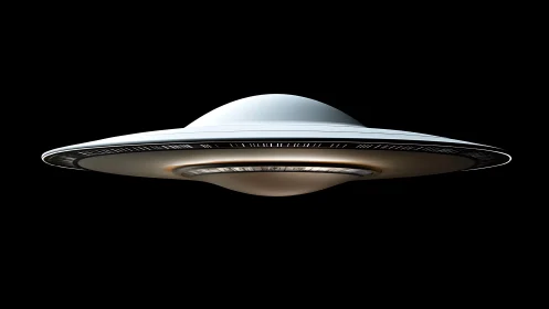 Disc shaped spacecraft model on black isolated background.