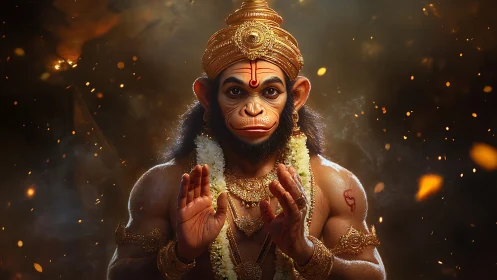 Digital rendering of anthropomorphic deity figure in gold attire.