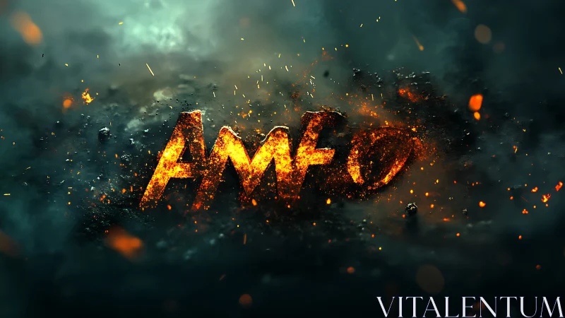 Molten AMFO logotype in cinematic 3D particle burst.