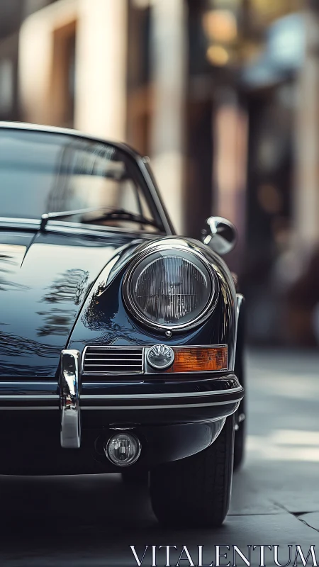 Close-up study of vintage coupe front fascia with shallow depth