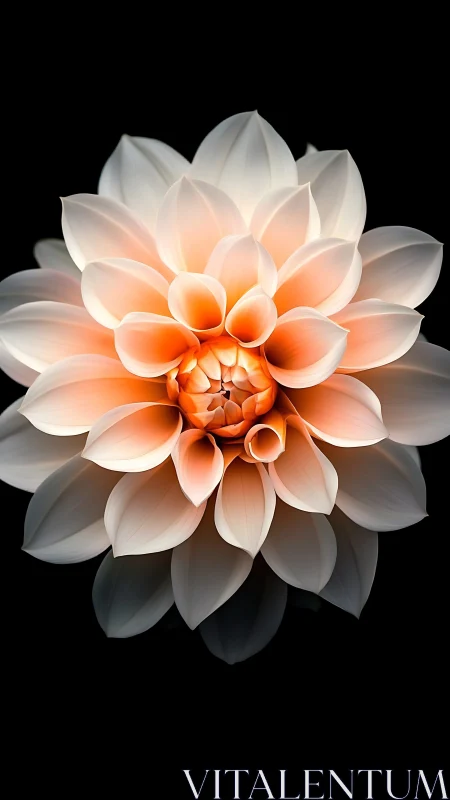Luminous Peach Dahlia Glowing Against Darkness.