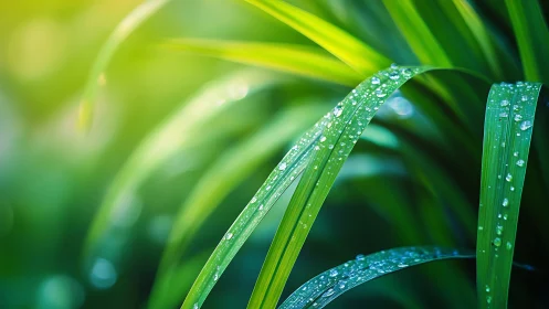 Close-up green plant leaves show water droplets after rain
