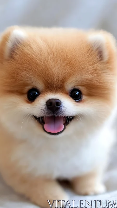 Close frontal portrait of small fluffy dog on soft background.