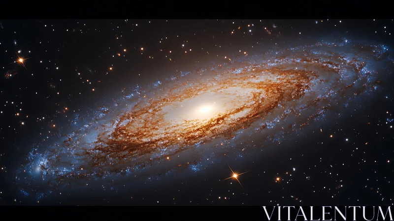 Edge-on spiral galaxy glowing amid dense starfield panorama.