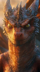 Sunlit crimson dragon portrait with molten scales detail.