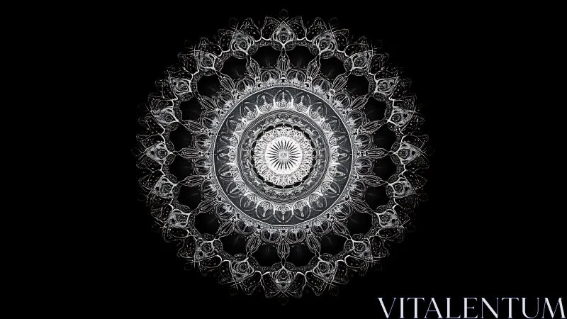 Intricate luminous mandala rendered in monochrome symmetry.