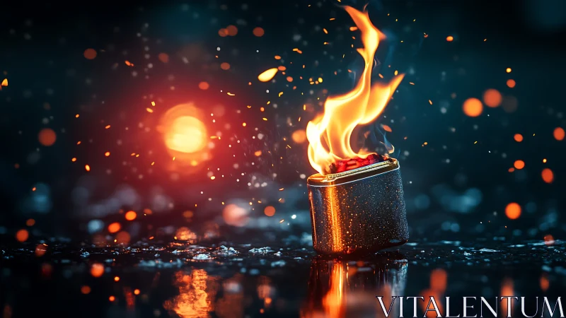 Luminous Torch Flame Burning Against Dark Bokeh
