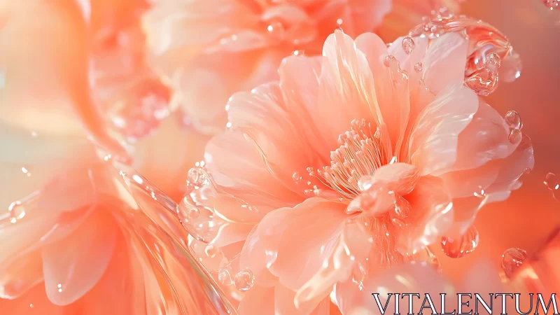 Coral Flowers with Water Droplets in Soft Light