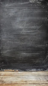 Worn classroom chalkboard with rustic wooden floor base.