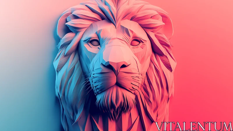 Low poly lion bust with dual gradient lighting and faceted mane