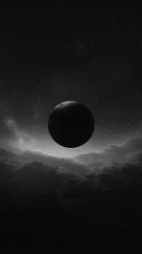 Eclipsed planet hangs above storm clouds in deep space