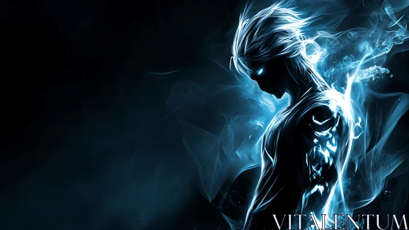 Mysterious glowing hero wrapped in swirling blue energy.