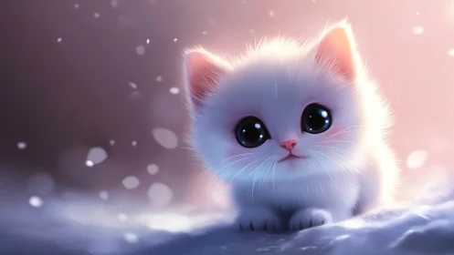 Snowy Whiskers: An Adorable White Kitten's Winter Dream.