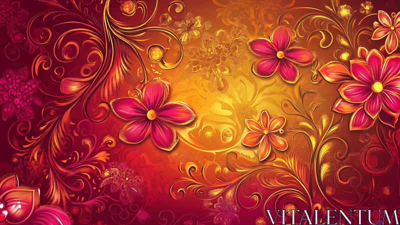 Ornate Floral Flourish in Magenta and Gold