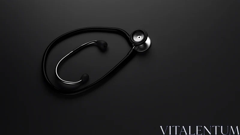 Single black stethoscope on dark gradient clinical background