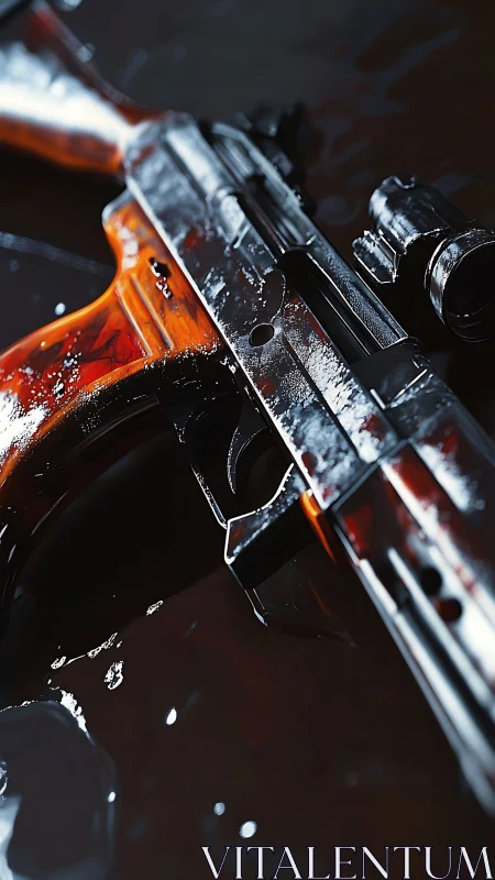 Vintage Rifle with Ornate Wood Stock Detailed Close-up.